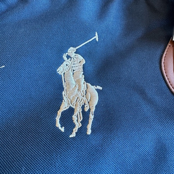 Polo by Ralph Lauren Navy Blue Duffel Bag with Leather Top Handles Large Polo - Picture 3 of 10